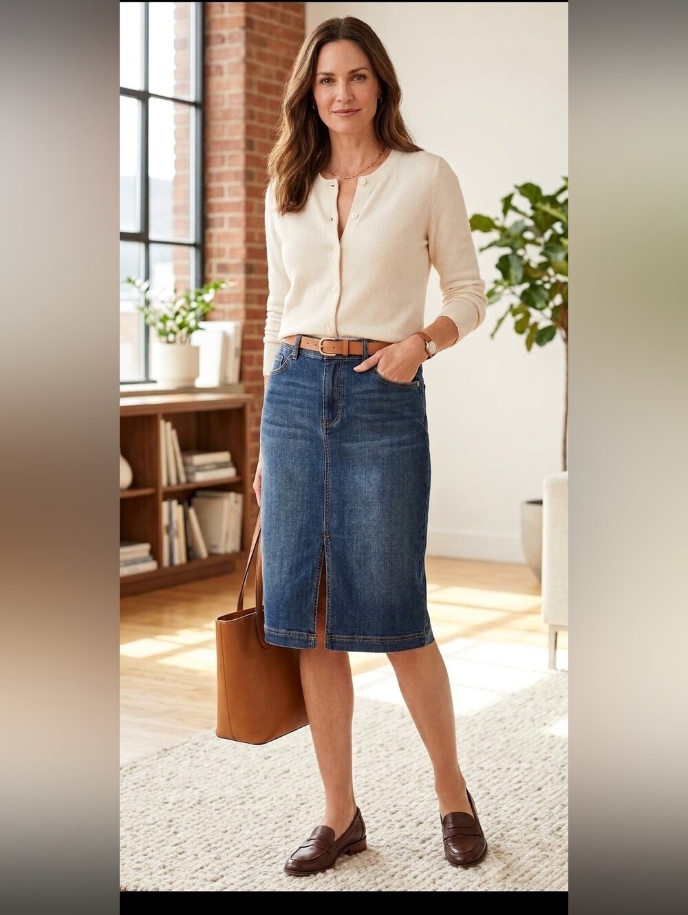 Talbots Cotton Blend Dark Wash Stretch Denim Classic Modest Skirt 8P
